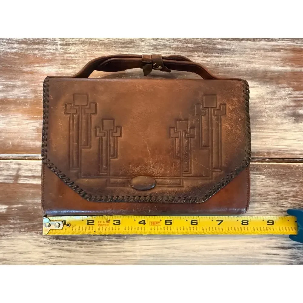 Bosco Built Vintage 1920's Leather Top Handle Purse Handbag Art Deco Design